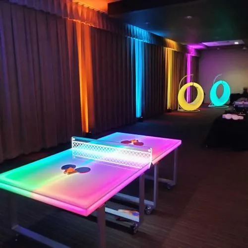 LED Acrylic Ping Pong Table rental glowing with colorful lights for a Chicago event