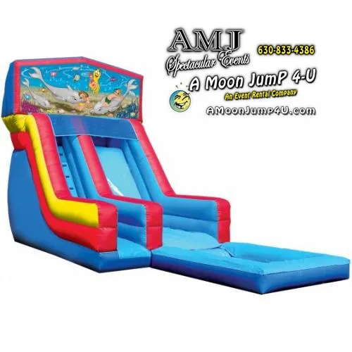 18-foot modular inflatable wet or dry slide with splash pool available for rent in Chicago from AMJ Spectacular Events