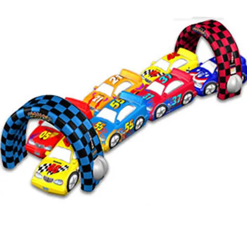Kiddie Grand Prix Crawler inflatable race course with seven race cars and viewing windows for kids