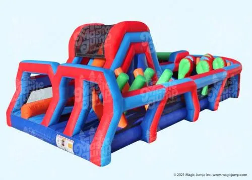 U 60' Double Lane inflatable obstacle course with 6 obstacles, climber, and slide for Chicago events