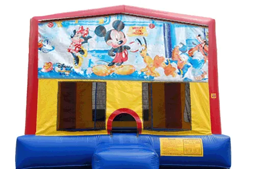 Disney's Mickey Mouse bounce house with Mickey, Minnie, Goofy and Donald Duck for kids' parties