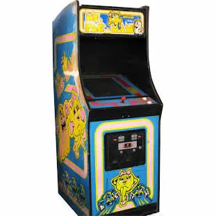Ms. Pac-Man full-size arcade game rental with large standing cabinet from AMJ Spectacular Events in Chicago