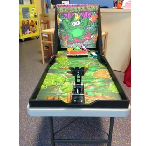 Frog Prince Fling carnival toss game rental with frog and Royal pillow target from AMJ Spectacular Events