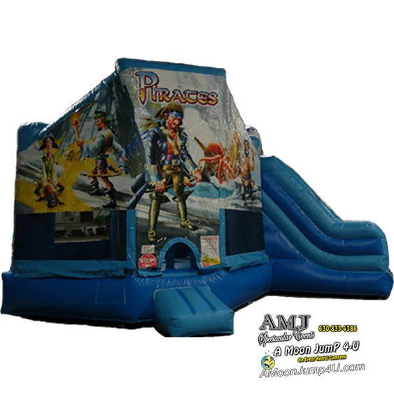 Caribbean Pirates Combo inflatable with pirate ship graphics, bounce area, ladder, and slide for Chicago events