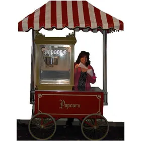Antique-style popcorn stand rental with 12oz popper on a cart from AMJ Spectacular Events in Chicago