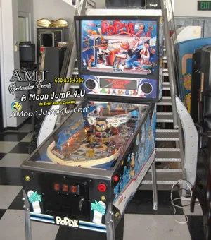 Popeye Saves the Earth wide-body pinball arcade machine available for rental in Chicago