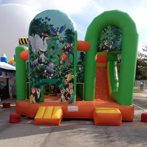 Safari Combo jungle-themed bounce house rental with bounce area, climbing wall, and slide from AMJ in Chicago