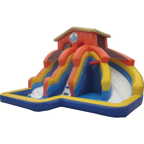 Splash Island tropical kiddie water slide inflatable with two 12-foot slides for ages 2-10 rental in Chicago