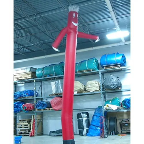 Fly Guy 25' red single leg inflatable wind sock rental waving tall at a Chicago event