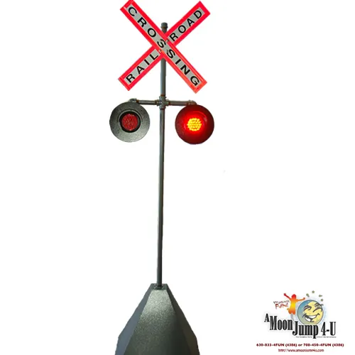 Authentic 6-foot railroad crossing flashing signal sign rental for train-themed events in Chicago
